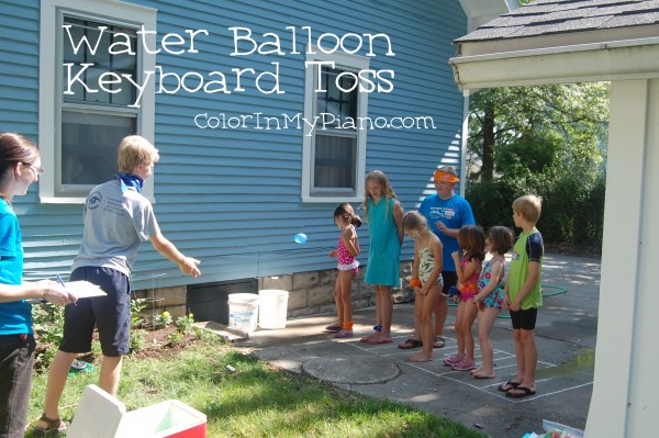 Water balloon keyboard toss - 5 ways for kids to learn about music using sidewalk chalk from And Next Comes L