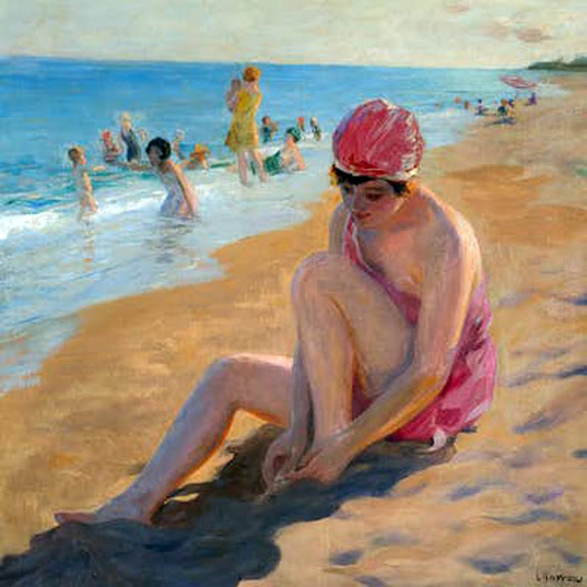 Día en la playa,  Laureano Barrau Buñol, Pintor Catalán, Pintor español, Cuadros de Laureano Barrau Buñol, Barrau Buñol, Laureano Barrau