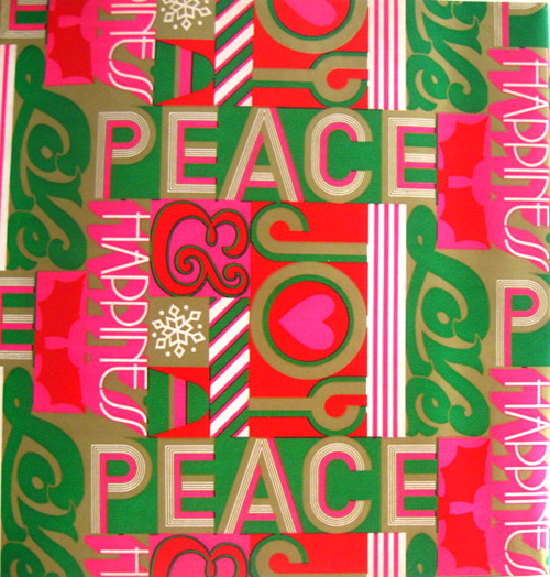 vintage Christmas gift wrap peace love happiness