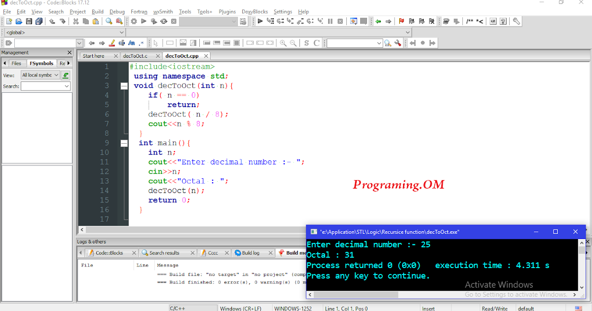 Program in C and C++ to Convert Decimal to Octal number Using recursive ...