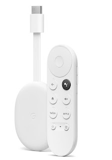 Chromecast with Google TV とリモコンの画像。