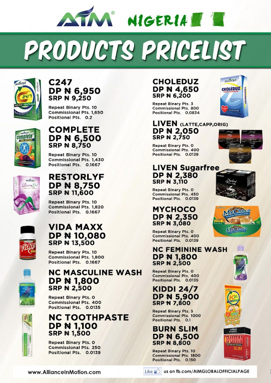 Price List Of Aim Global Products 2017 Alliance In Motion Global: AIM GLOBAL PRODUCTS PRICE LIST