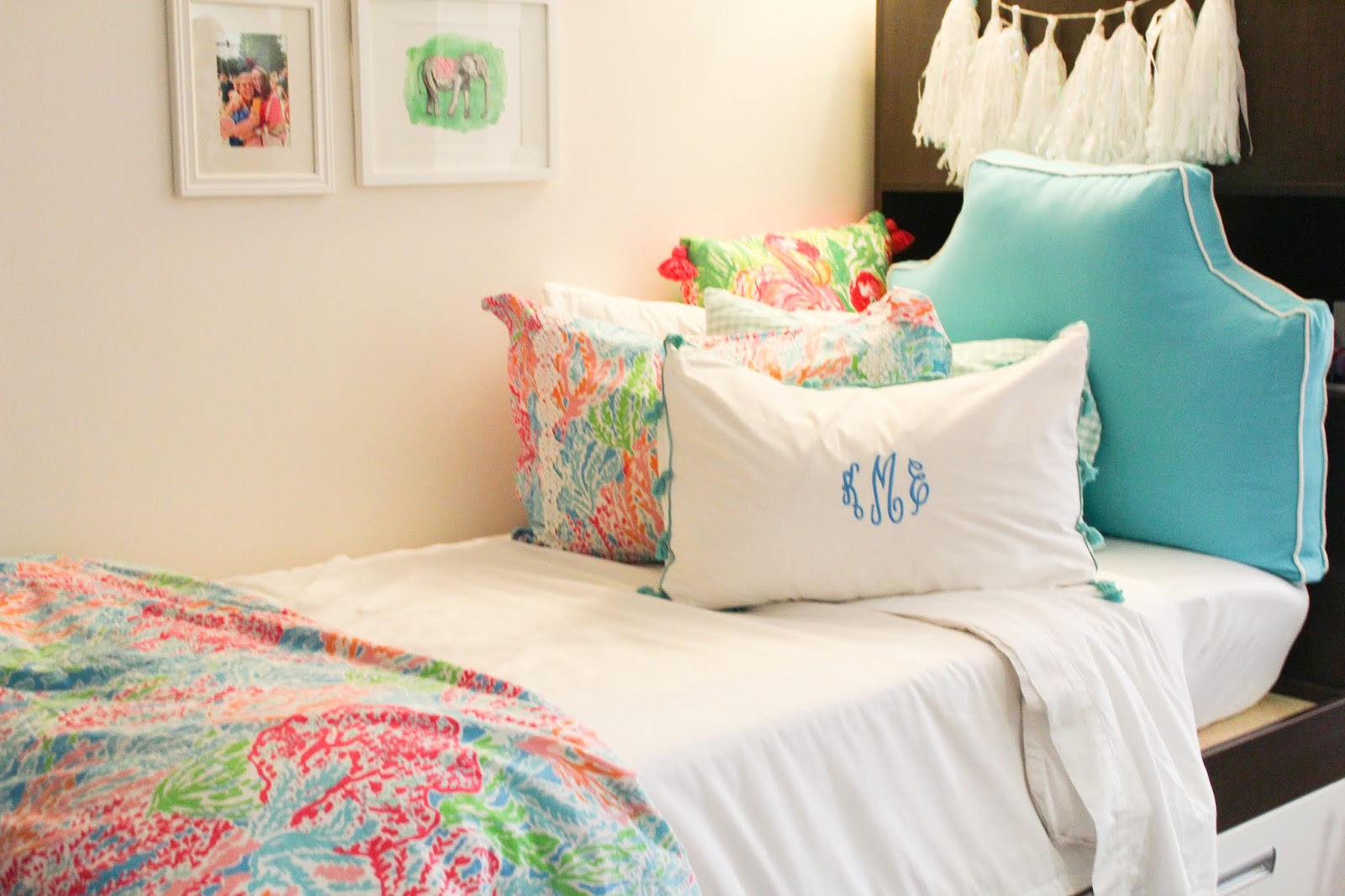 monogram headboard pillow