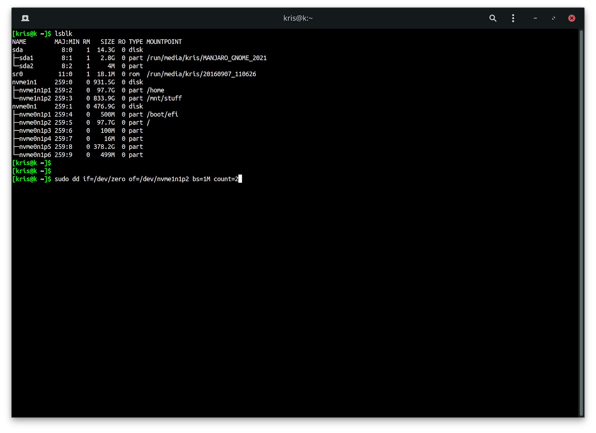 Guide using the linux liveCD/USB command line to wipe the beginning of