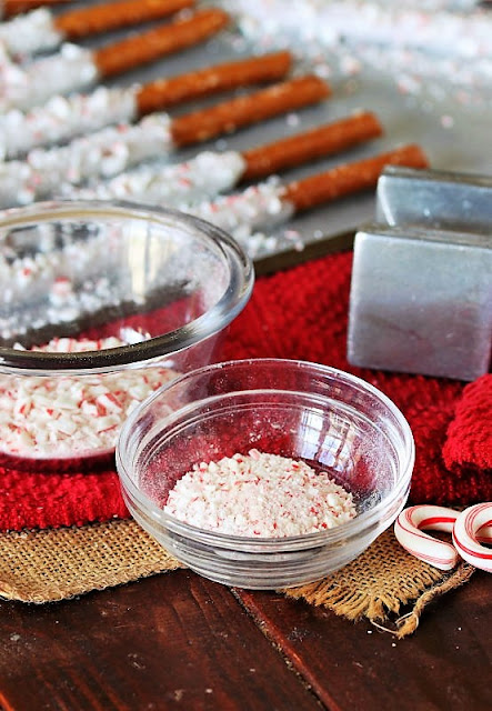 Crushed Candy Canes to Make White Chocolate Candy Cane Pretzel Rods Image