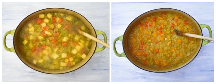 Membuat Sup Lentil Skotlandia - Langkah 4 Membuat Sup Lentil Skotlandia - Langkah 4 (stok ditambahkan)