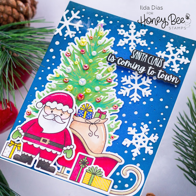 Santa Claus, Is Coming To Town, Christmas Card,Honey Bee Stamps,Card Making, Stamping, Die Cutting, handmade card, ilovedoingallthingscrafty, Stamps, how to, Santa's Village, Farmhouse Tree Builder Stamps