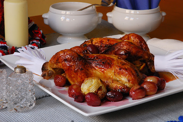  Picantones a la naranja con salsa de vino tinto. 
