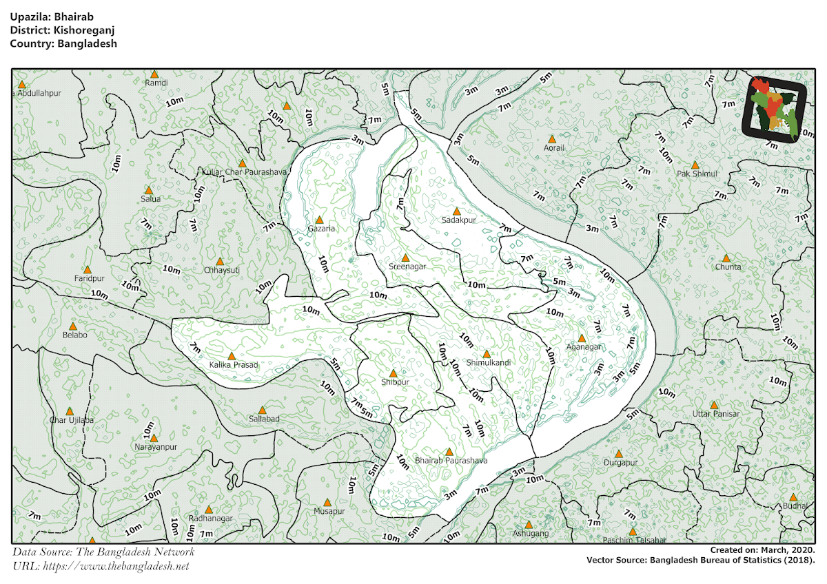 Bhairab Upazila Elevation Map Kishoreganj District Bangladesh