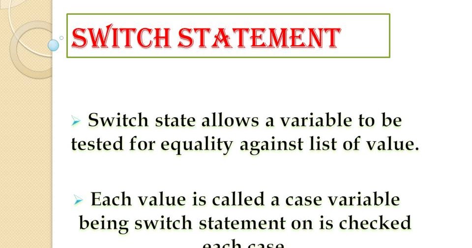 Switch statement - RSM learning to learn