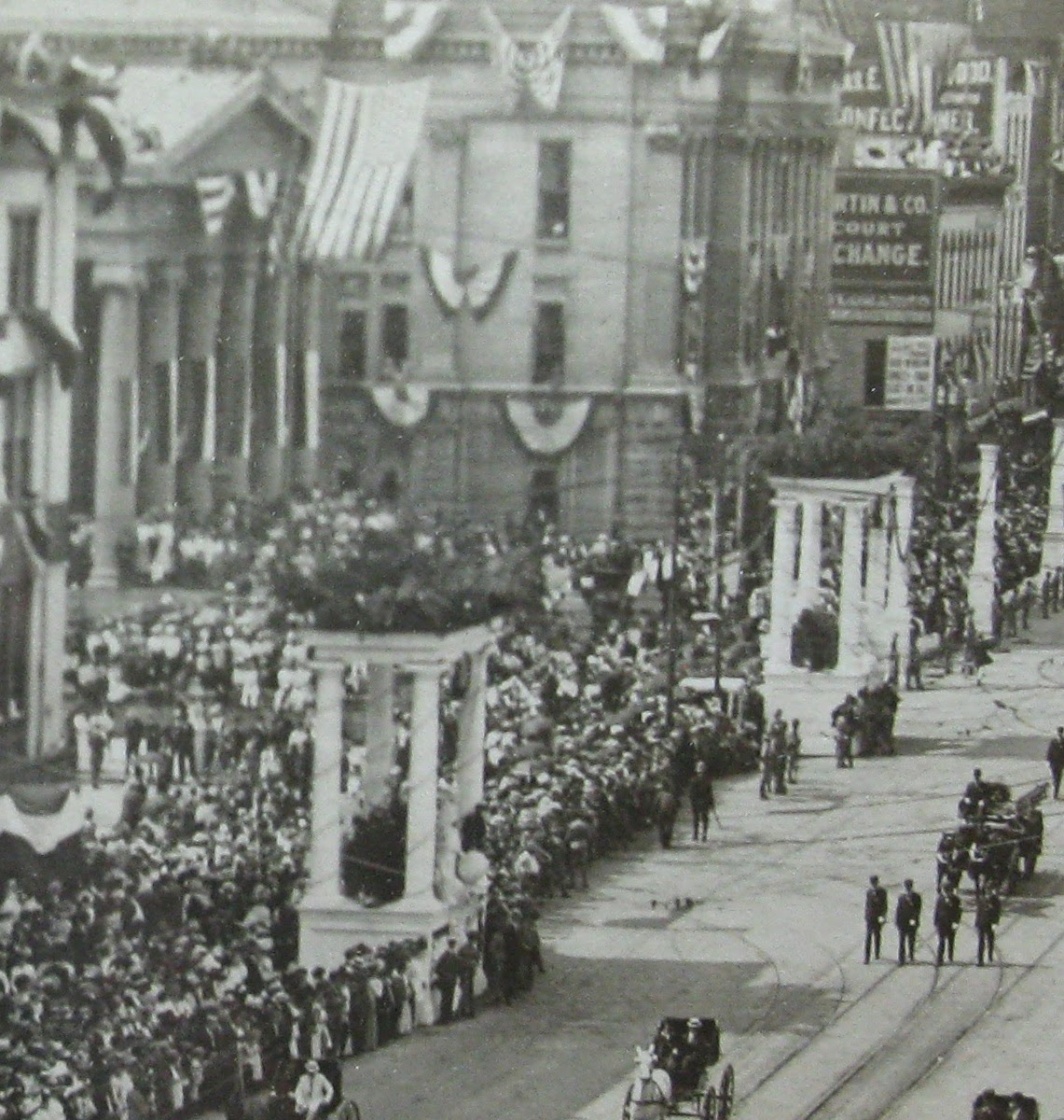 Close up of Old Court House, and Court of Honor, 1909 Wright Brothers Home Celebration From Matt Yanney collection, Edward Burkhart signed photo