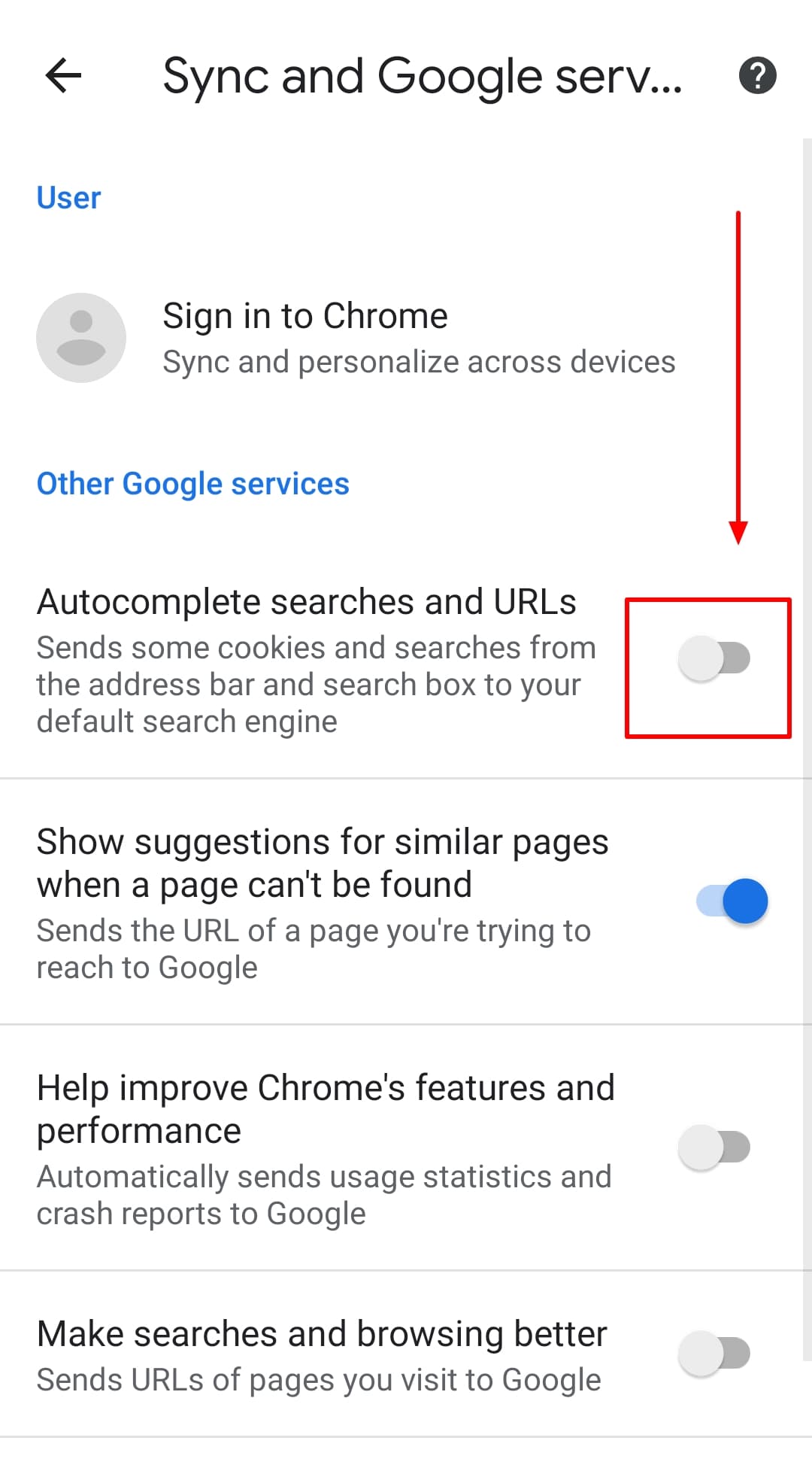 How to disable search suggestions in Chrome on Android?