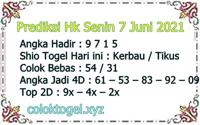 Prediksi Togel Hk Senin 7 06 2021 Zona Info
