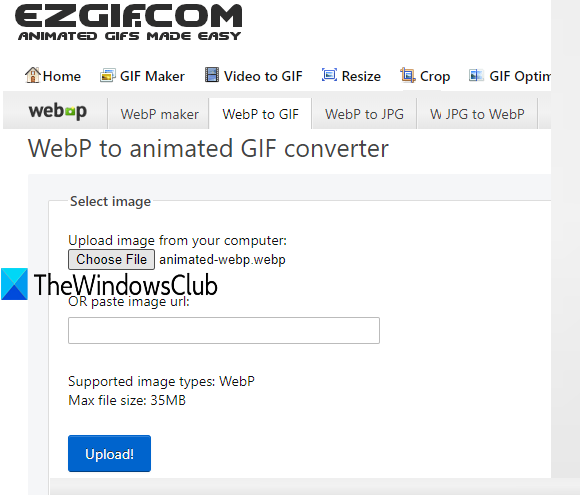 Servicio Ezgif con convertidor WebP a GIF animado