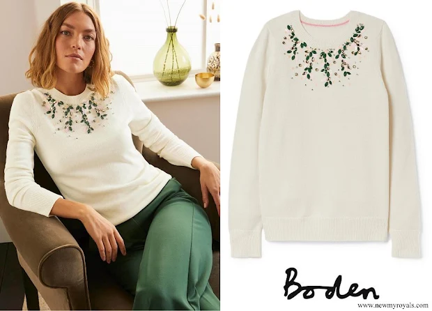 Princess Stephanie wore BODEN Montrose Embellished Sweater in Ivory