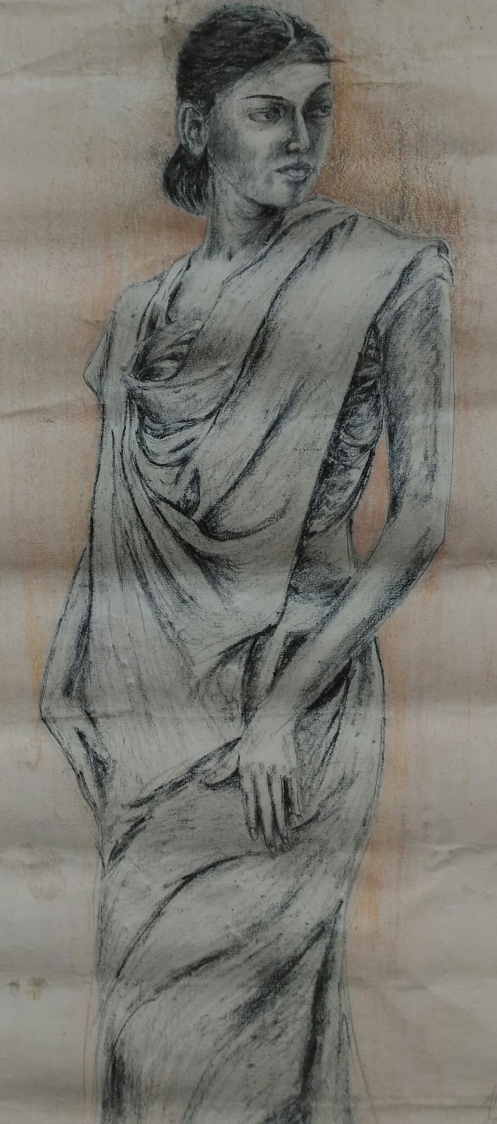 Indian lady in a Saree -Sketch by Gikki | Sketches, Art, Lady