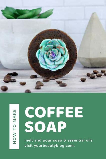 How to make coffee soap recipe melt and pour with cute succulents on top. This DIY easy melt and pour soap recipes glycerin has real coffee and copaiba and coffee essential oils. The coffee is exfoliating and has benefits for your skin. Make homemade coffee soap and get ideas inspiration for designs for a cute and fun DIY coffee soap recipe. #meltandpour #coffee #soap