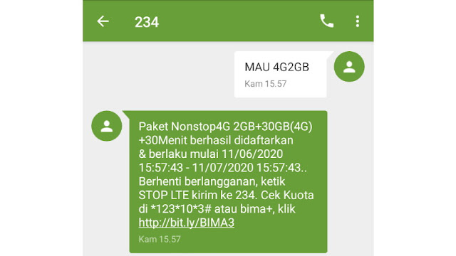 Paket Tri 32GB SMS MAU 4G2GB ke 234