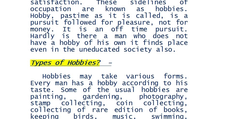 Hobby essay example image