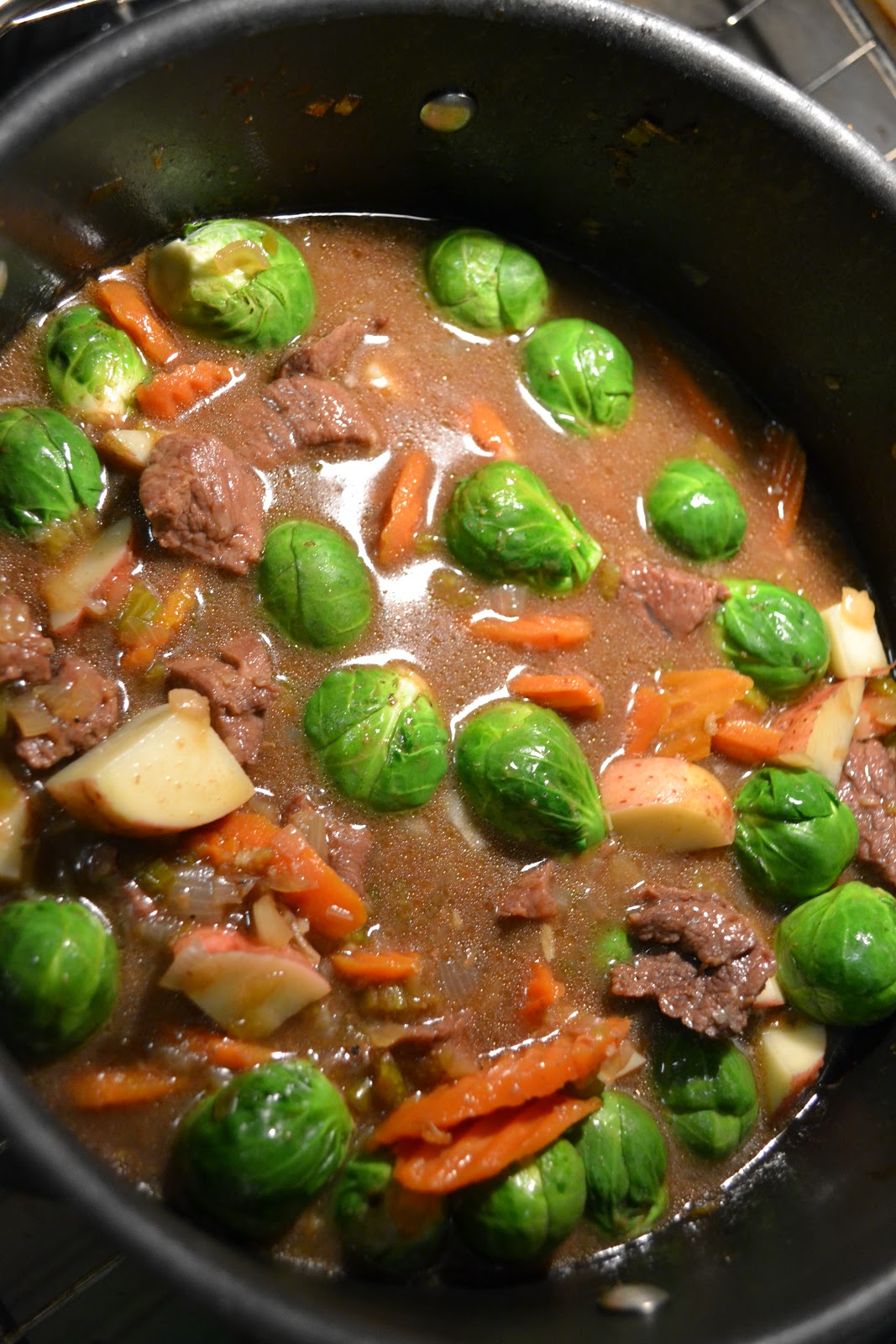 bonbons & biscotti Beer Braised Beef Stew with Brussels Sprouts