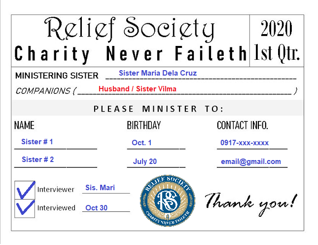 Ministering Assignment Card