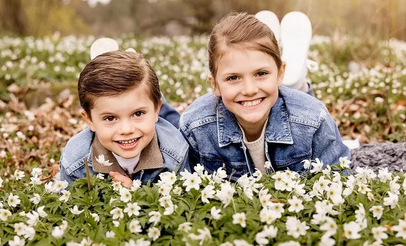 Crown Princess Victoria, Prince Daniel, Princess Estelle and Prince Oscar, and their doggie Rio. The Crown Princess family of Sweden