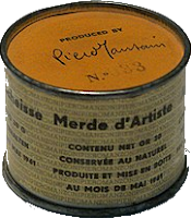 Image: Italian artist Piero Manzoni, 90 tin cans, Artist's Shit, Contents 30 gr net, Freshly preserved, Produced and tinned in May 1961