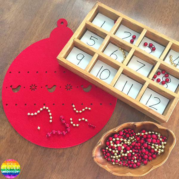 Easy Christmas Sensory Play - set up your own easy Christmas sensory rich invitations to play  - perfect for play to help develop language and STEM skills at preschool | you clever monkey