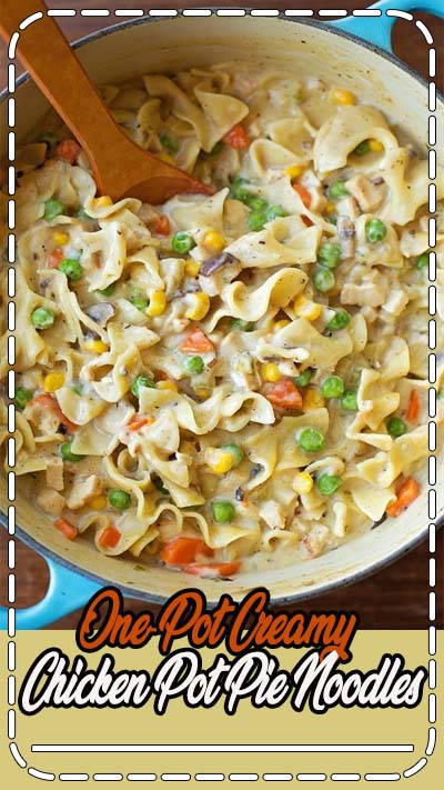 The comfort of chicken pot pie without all of the work! My one-pot creamy chicken pot pie noodles are creamy, flavorful and best of all, filling!