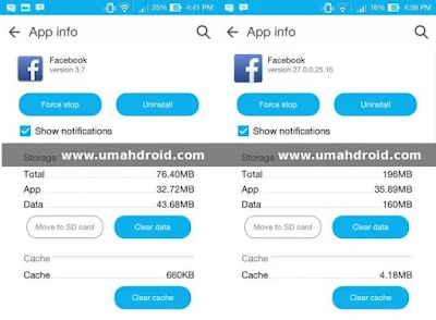 Cara melegakan momori android dengan facebook versi lama