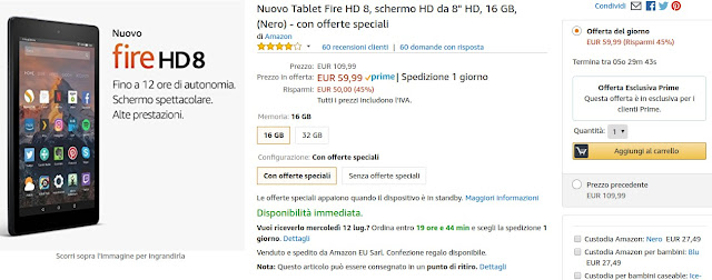 Amazon Prime Day: Nuovo Kindle Fire HD 8 a 59 euro invece di 109 euro