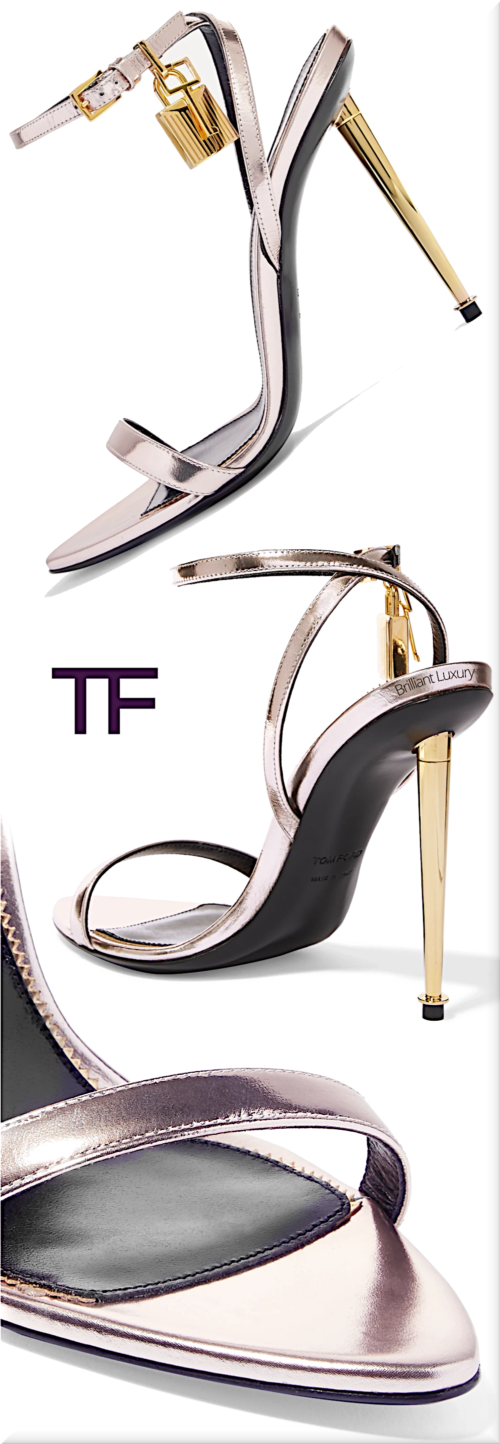 ♦Tom Ford Padlock rose metallic leather sandals #tomford #shoes #brilliantluxury ♦Tom Ford Padlock rose metallic leather sandals #tomford #shoes #brilliantluxury