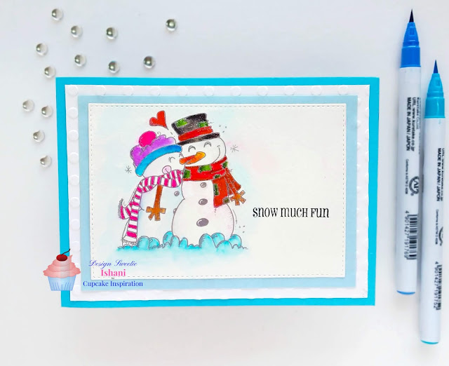  Digital stamp, Colouring with Zig clean colour brush pens, Sprinkle N Sparkle digital image, Snowman couple digi, Quillish, cupcake inspiration challenges, cards by Ishani, digital image card, card for the holidays, snow much fun card, handmade cards
