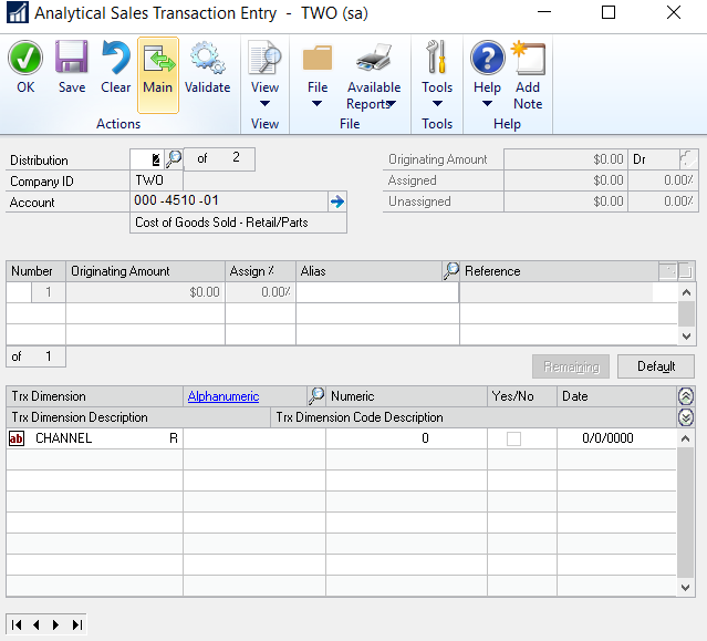 Dynamics GP Essentials Distributing Analytical Accounting Details on
