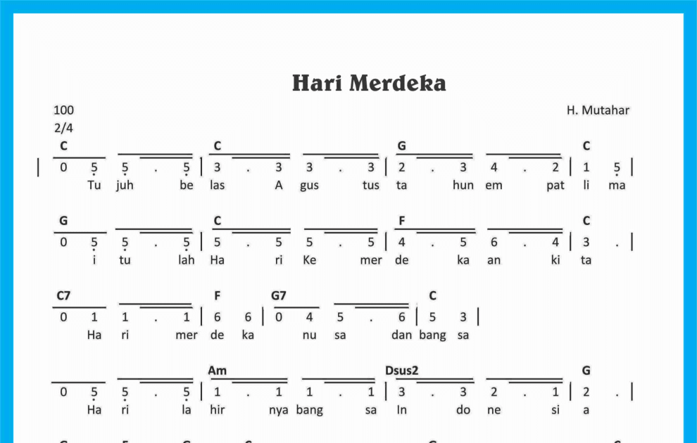Not Angka Lagu Hari Merdeka Sekitar Musik Not Angka Lagu Hari Merdeka Sekitar Musik
