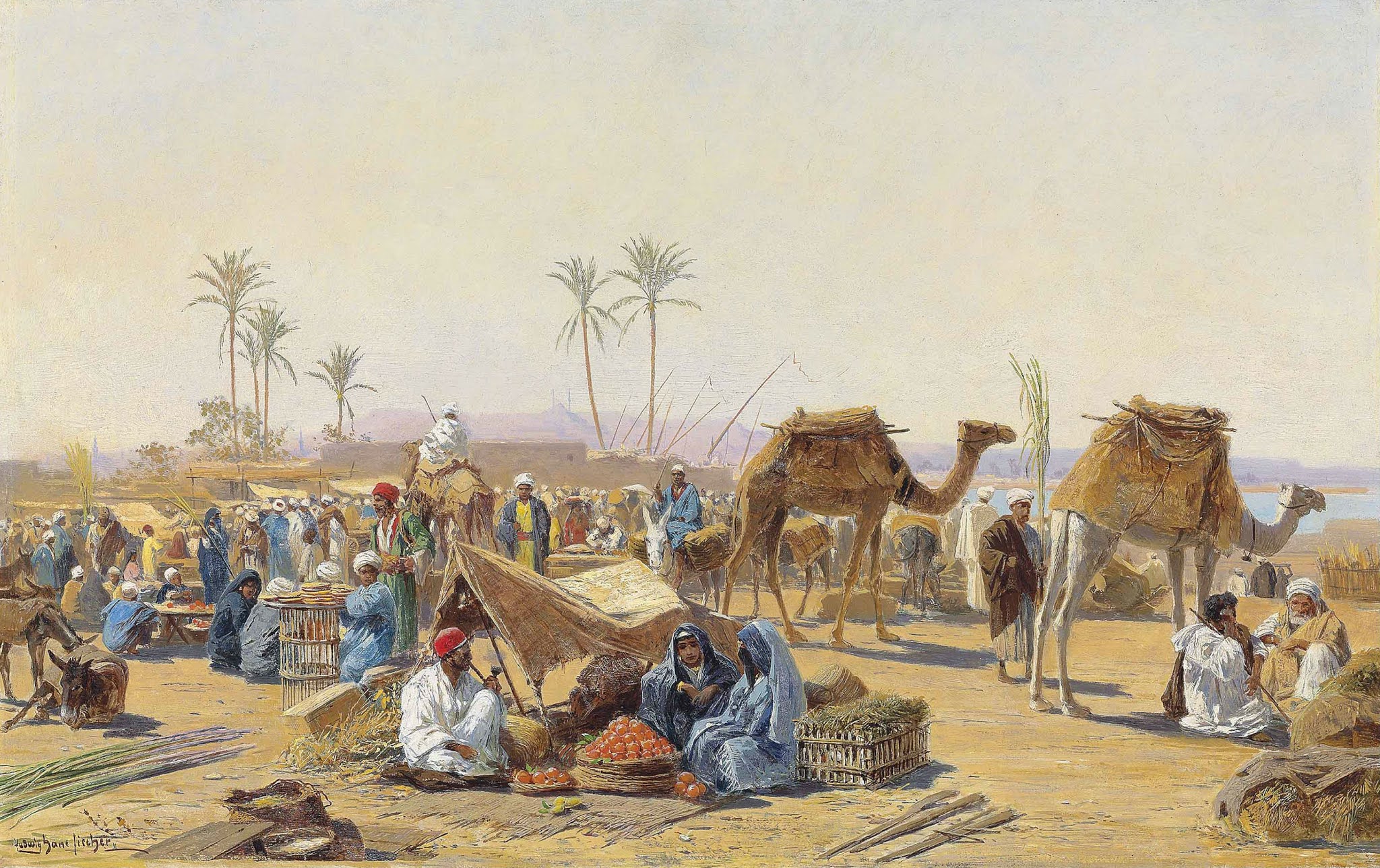 Какие сюжеты были особенно популярны. Художник Ludwig Hans Fischer (Austrian, 1848 - 1915). Базар в древнем Египте. Ориентализм Египет.