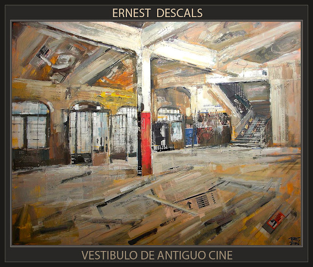 VESTIBULO DE ANTIGUO CINE-PINTURA-HISTORIA-INTERIORES-CUADROS-ARTISTA-PINTOR-ERNEST DESCALS