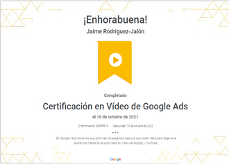 Jaime Jalon Certificado en Campañas de Google Vídeo Google Ads