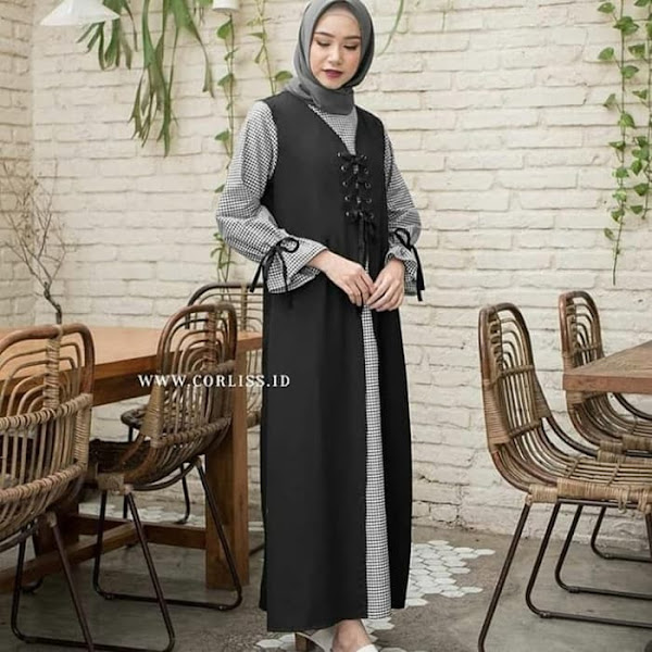 Dress Maxi Baju Muslim Gamis Wanita Letisha Maxi Hitam Abu dress maxi baju muslim gamis wanita letisha maxi hitam abu