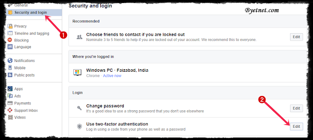 Click Use two-factor auth facebook-two-factor-auth