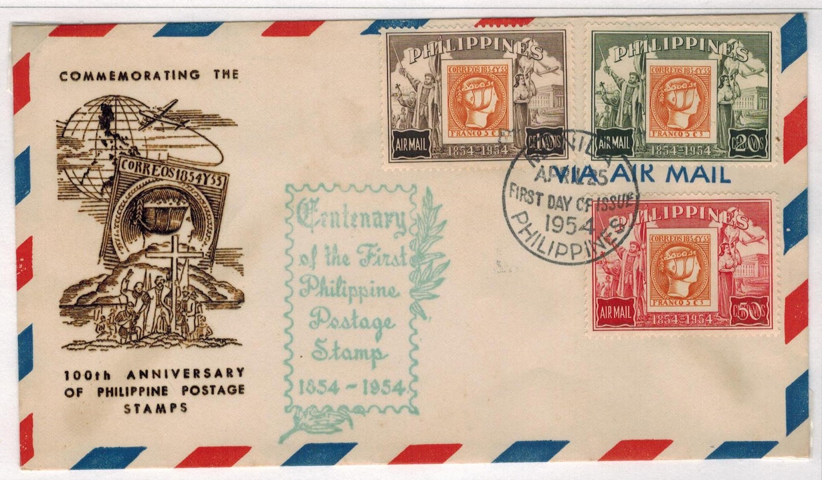 Philippine Republic Stamps 1954 Centenary of First Philippine Stamp