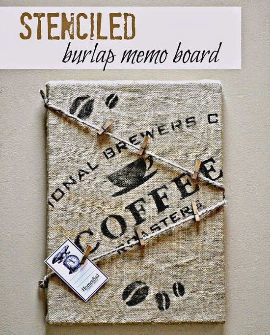 DIY Stenciled Burlap Memo Board