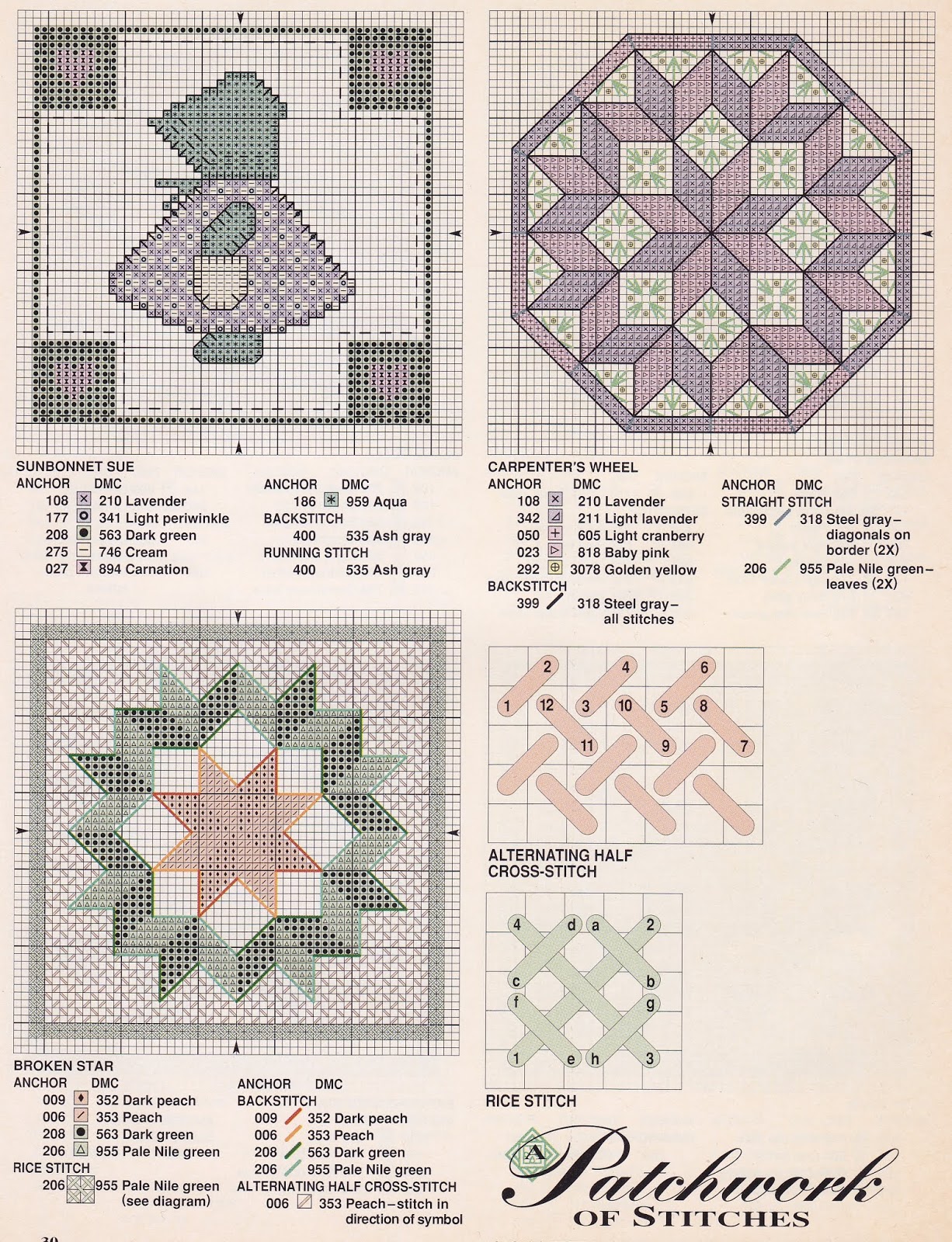 Cat's Vintage Collection Twelve Cross Stitched Quilt Squares