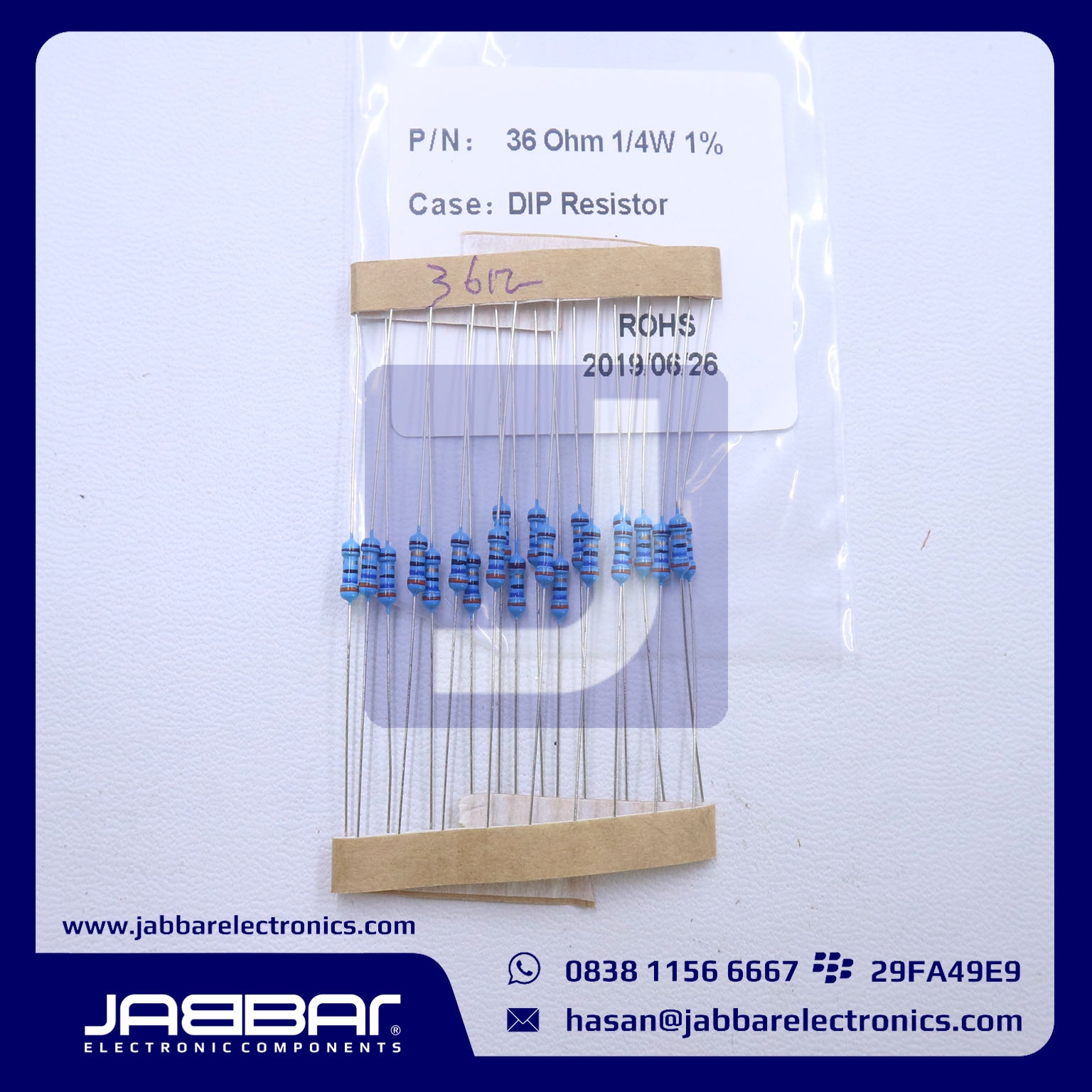 JUAL RESISTOR 36 Ohm 1per4W 1 Distributor Komponen Elektronika