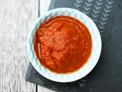 tomato puree in a small dip bowl