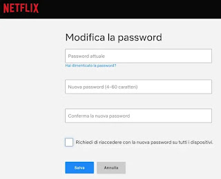 modifica password account netflix con scelta di non chiederla ai dispositivi già connessi