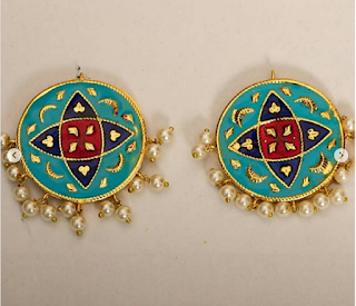 Blue and Red Traditional Design Earrings