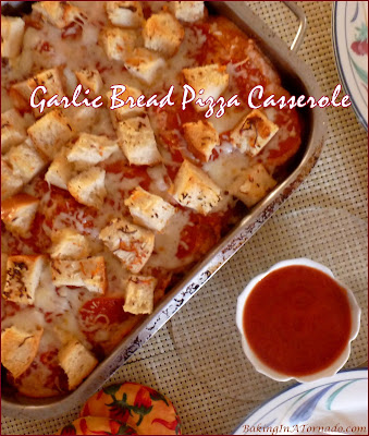 Garlic Bread Pizza Casserole, garlic bread meets pizza meets lasagna in this family friendly dinner. Recipe developed by www.BakingInATornado.com | #recipe #dinner