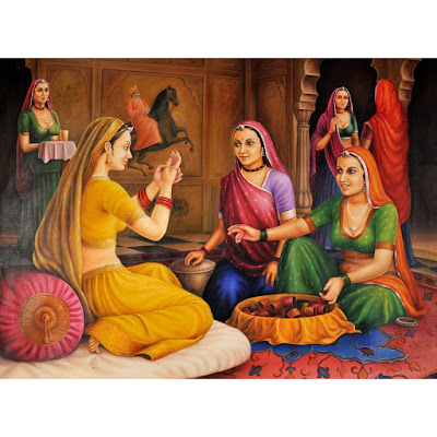 Trying on New Bangles-Oil Paintings On Canvas Trying on New Bangles-Oil Paintings On Canvas