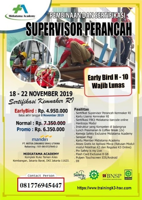 Supervisor Perancah murah tgl. 18-22 November 2019 di Jakarta